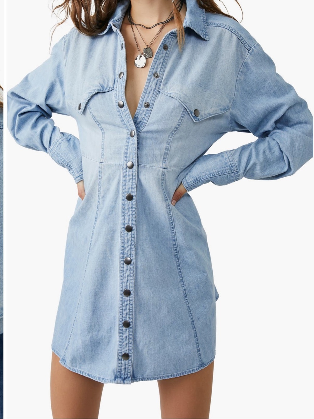 Sz XS Free People We the Free Sammy Denim Shirt dress long sleeve pockets snap